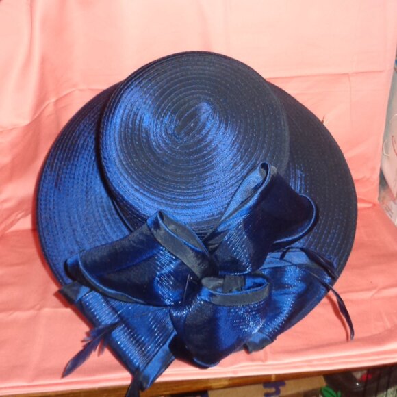 NEW FABULOUS NAVY BLUE DRESS HAT GIOVANNIO BY EMMA,ITALY-SIZE 7/7.5 MEDIUM-WOW! - Picture 4 of 7